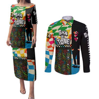 Ska Two Tone Couples Matching Puletasi and Long Sleeve Button Shirt with Colorful Checkerboard Music Art Carnival Festival - Wonder Print Shop