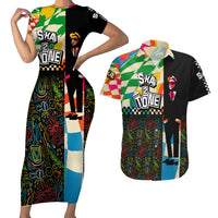 Ska Two Tone Couples Matching Short Sleeve Bodycon Dress and Hawaiian Shirt with Colorful Checkerboard Music Art Carnival Festival - Wonder Print Shop