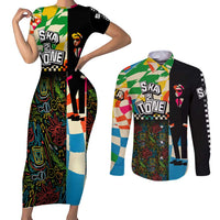 Ska Two Tone Couples Matching Short Sleeve Bodycon Dress and Long Sleeve Button Shirt with Colorful Checkerboard Music Art Carnival Festival - Wonder Print Shop