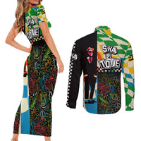Ska Two Tone Couples Matching Short Sleeve Bodycon Dress and Long Sleeve Button Shirt with Colorful Checkerboard Music Art Carnival Festival - Wonder Print Shop