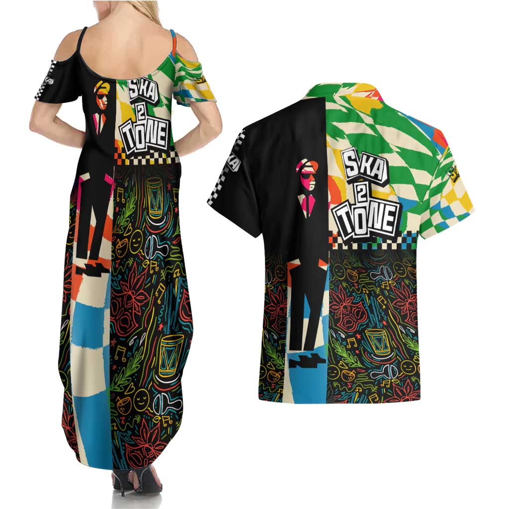 Ska Two Tone Couples Matching Summer Maxi Dress and Hawaiian Shirt with Colorful Checkerboard Music Art Carnival Festival - Wonder Print Shop