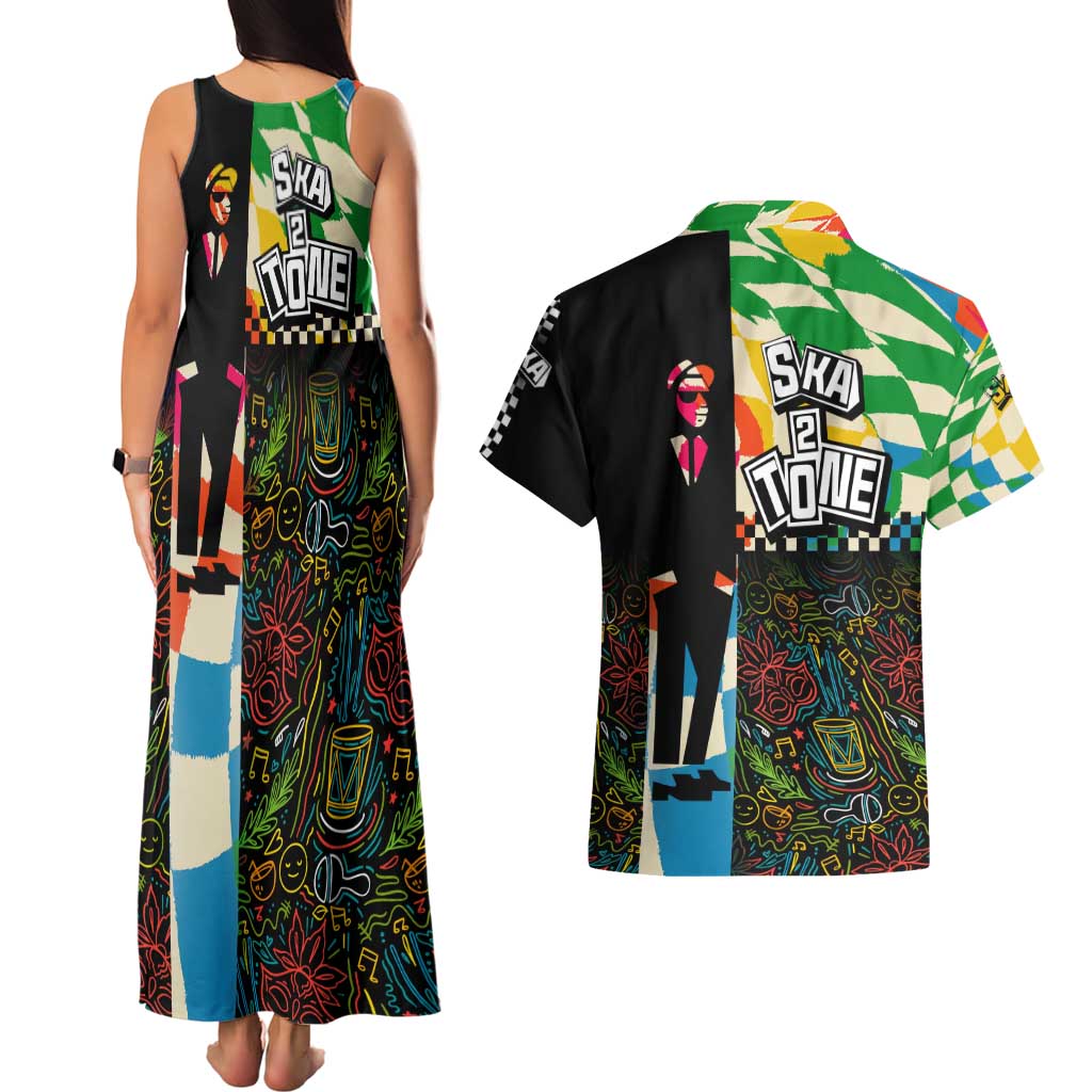 Ska Two Tone Couples Matching Tank Maxi Dress and Hawaiian Shirt with Colorful Checkerboard Music Art Carnival Festival - Wonder Print Shop