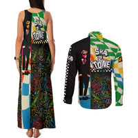 Ska Two Tone Couples Matching Tank Maxi Dress and Long Sleeve Button Shirt with Colorful Checkerboard Music Art Carnival Festival - Wonder Print Shop