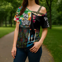Ska Two Tone Cross Shoulder Shirt with Colorful Checkerboard Music Art Carnival Festival - Wonder Print Shop