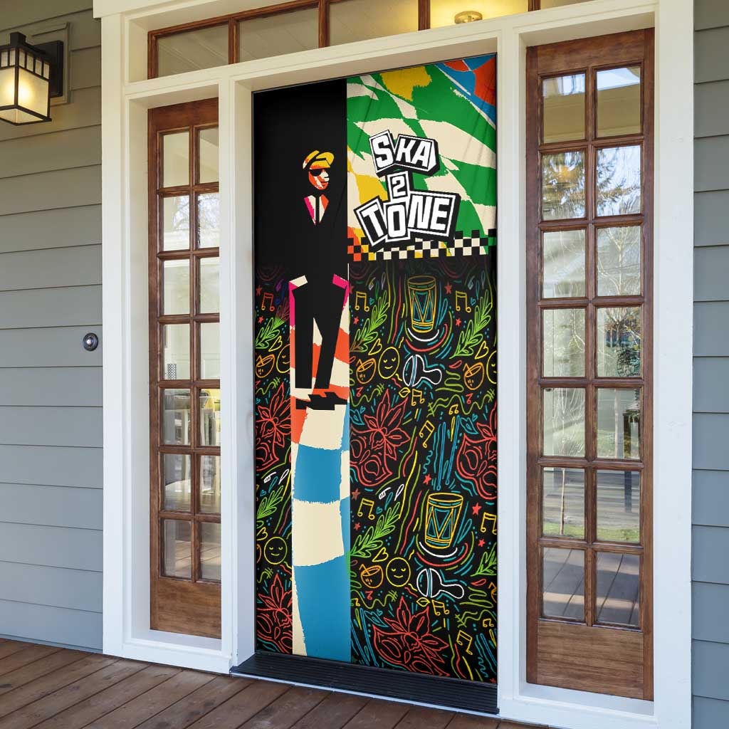 Ska Two Tone Door Cover with Colorful Checkerboard Music Art Carnival Festival - Wonder Print Shop