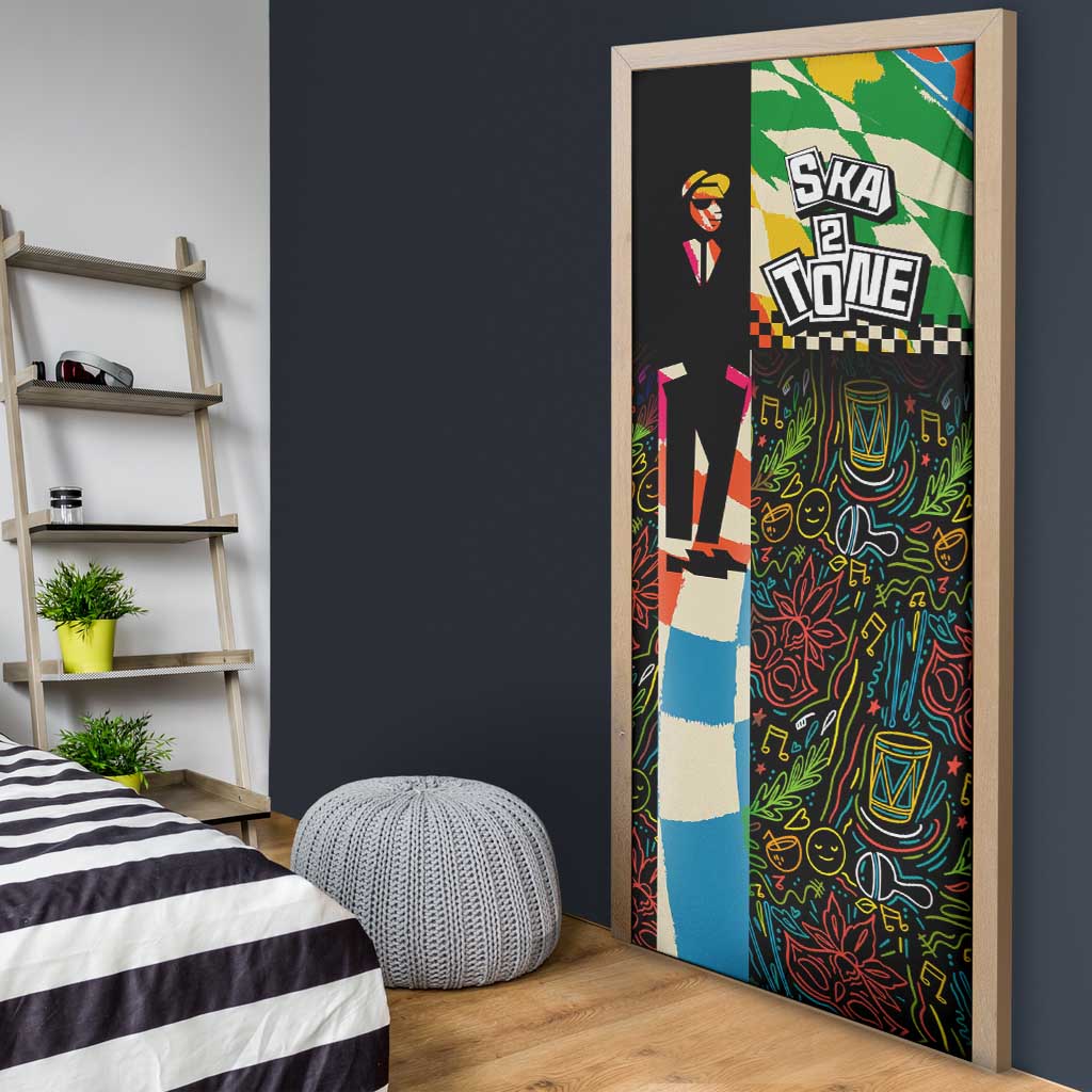 Ska Two Tone Door Cover with Colorful Checkerboard Music Art Carnival Festival - Wonder Print Shop