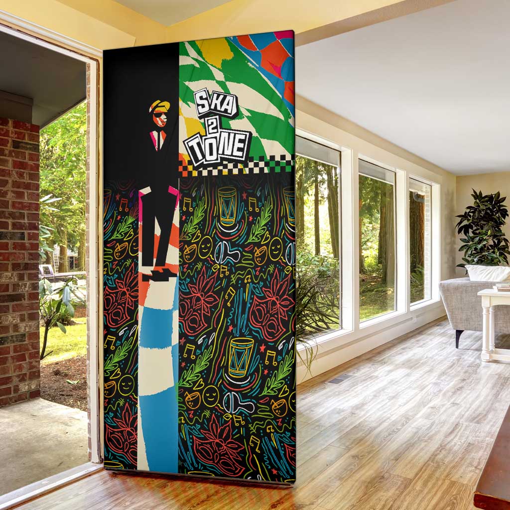 Ska Two Tone Door Cover with Colorful Checkerboard Music Art Carnival Festival - Wonder Print Shop