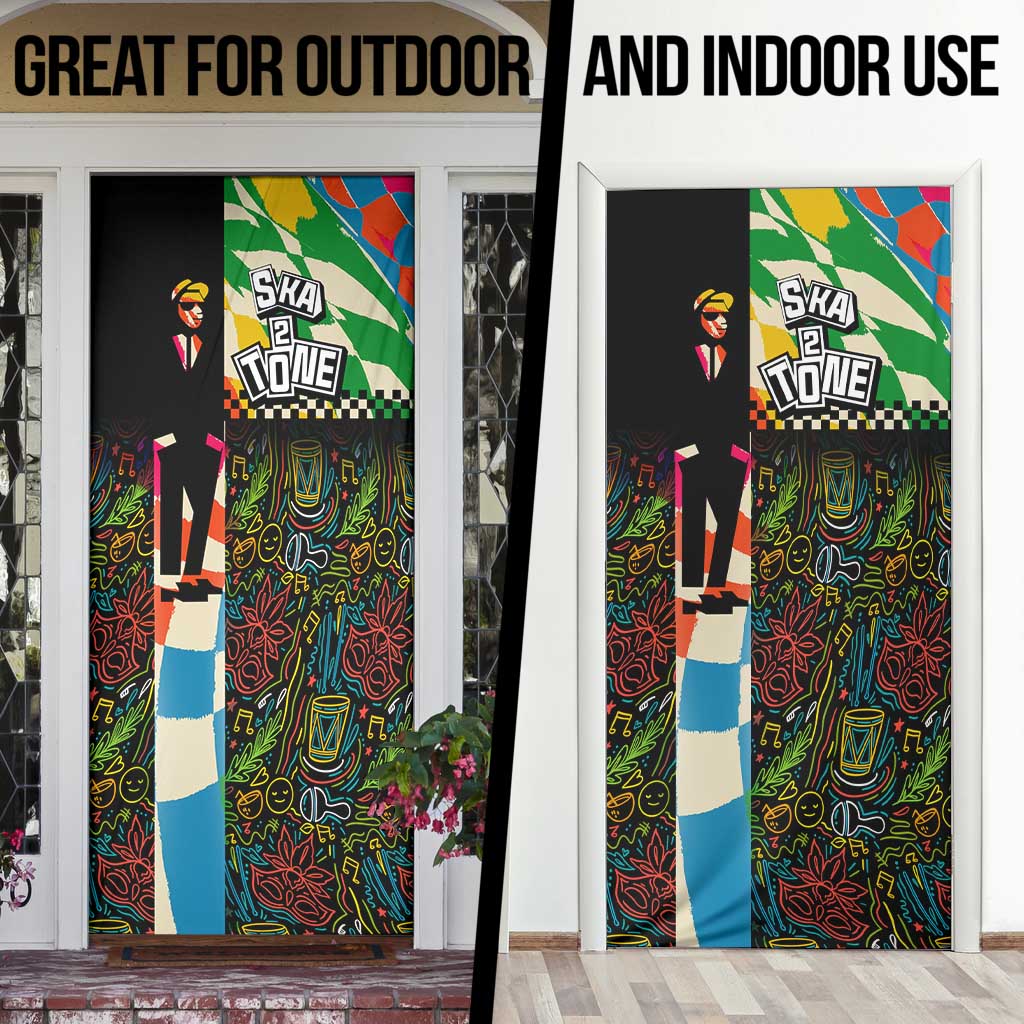 Ska Two Tone Door Cover with Colorful Checkerboard Music Art Carnival Festival - Wonder Print Shop