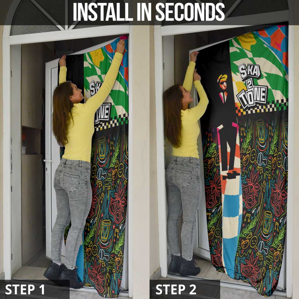 Ska Two Tone Door Cover with Colorful Checkerboard Music Art Carnival Festival - Wonder Print Shop
