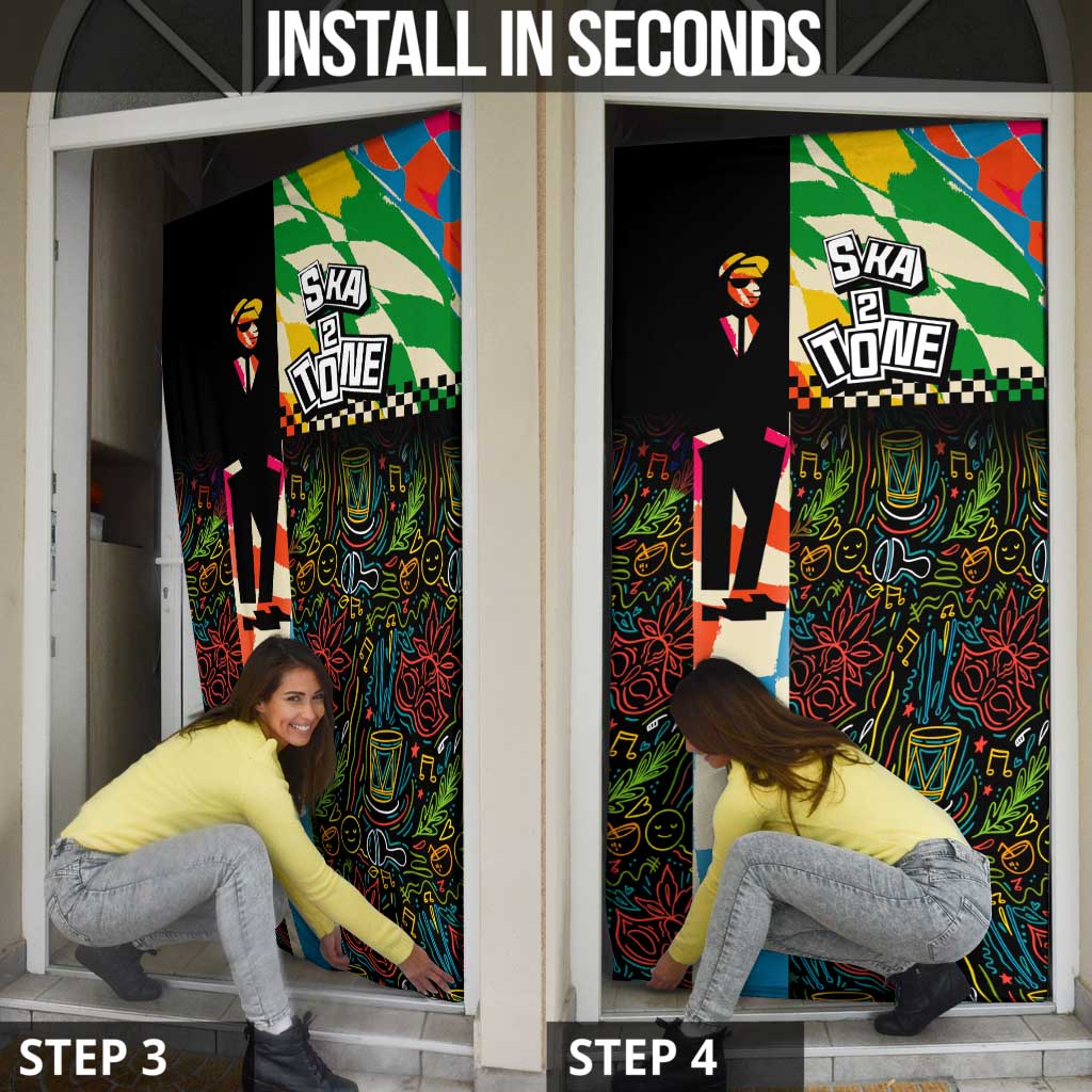 Ska Two Tone Door Cover with Colorful Checkerboard Music Art Carnival Festival - Wonder Print Shop