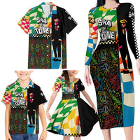 Ska Two Tone Family Matching Long Sleeve Bodycon Dress and Hawaiian Shirt with Colorful Checkerboard Music Art Carnival Festival - Wonder Print Shop
