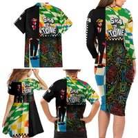 Ska Two Tone Family Matching Long Sleeve Bodycon Dress and Hawaiian Shirt with Colorful Checkerboard Music Art Carnival Festival - Wonder Print Shop