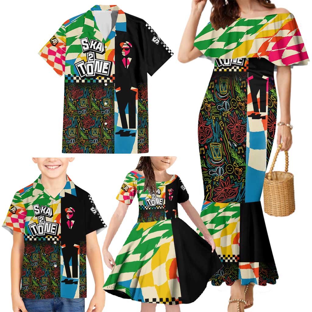 Ska Two Tone Family Matching Mermaid Dress and Hawaiian Shirt with Colorful Checkerboard Music Art Carnival Festival - Wonder Print Shop
