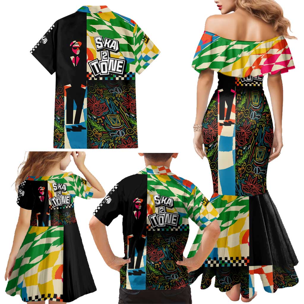 Ska Two Tone Family Matching Mermaid Dress and Hawaiian Shirt with Colorful Checkerboard Music Art Carnival Festival - Wonder Print Shop