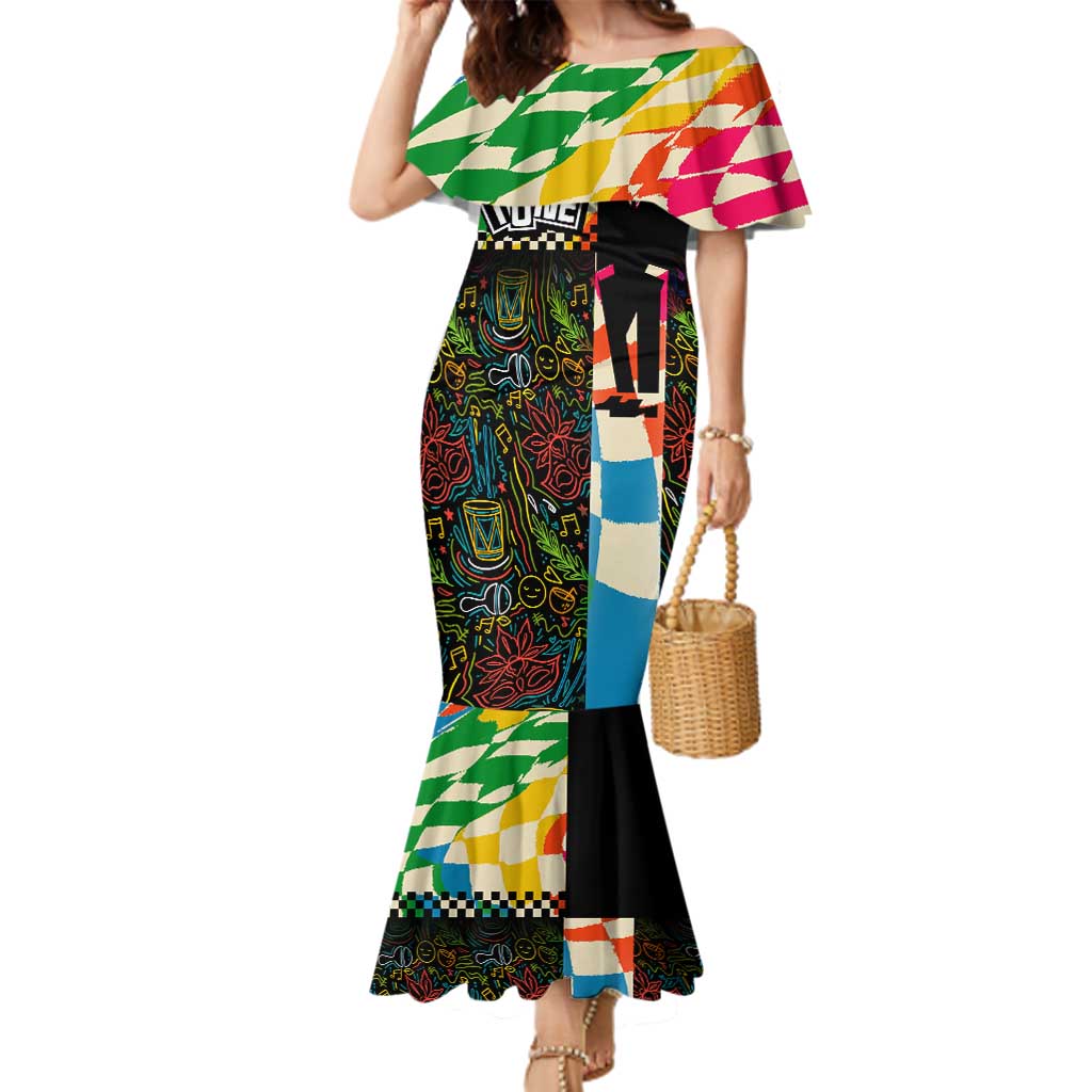 Ska Two Tone Family Matching Mermaid Dress and Hawaiian Shirt with Colorful Checkerboard Music Art Carnival Festival - Wonder Print Shop