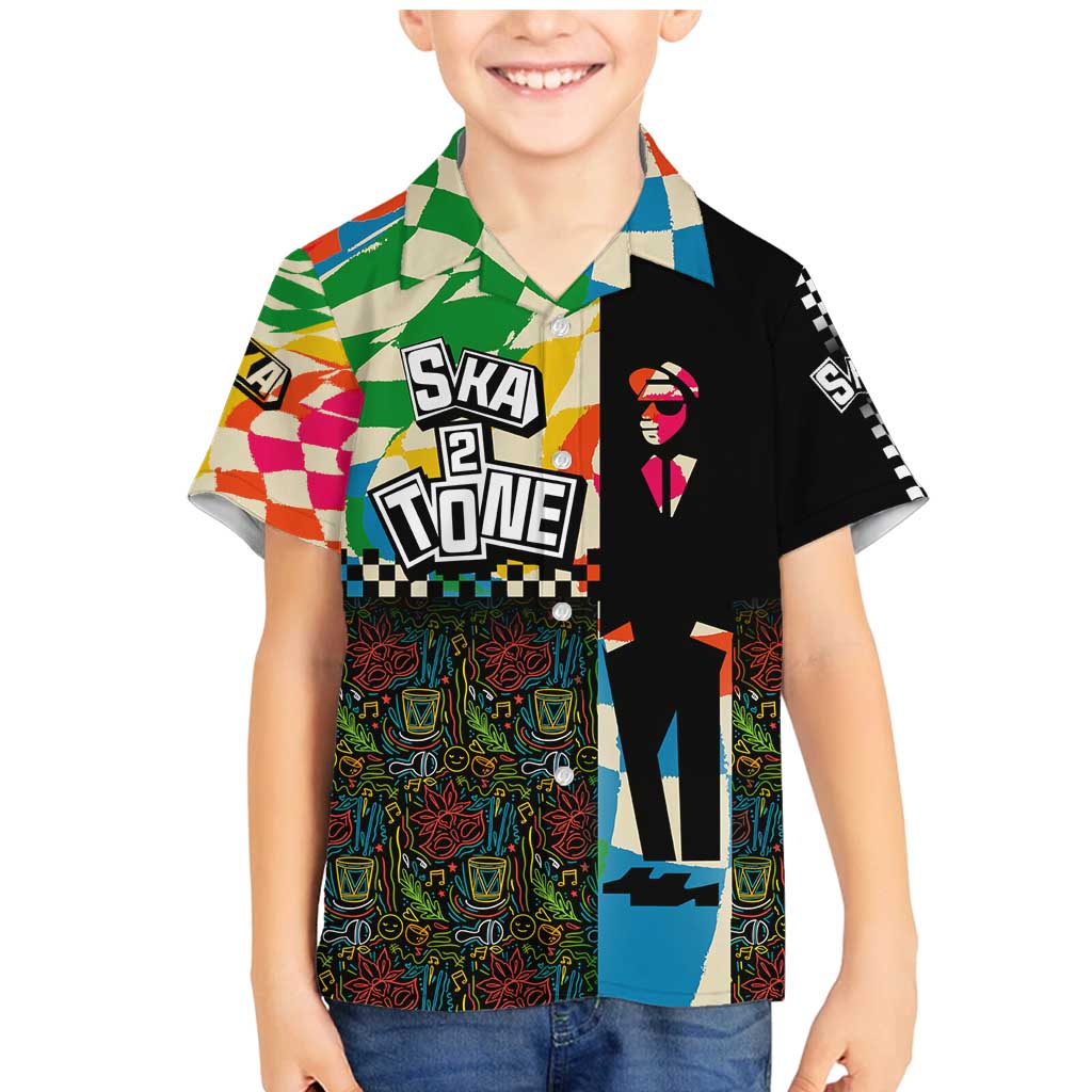 Ska Two Tone Family Matching Mermaid Dress and Hawaiian Shirt with Colorful Checkerboard Music Art Carnival Festival - Wonder Print Shop