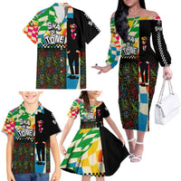 Ska Two Tone Family Matching Off The Shoulder Long Sleeve Dress and Hawaiian Shirt with Colorful Checkerboard Music Art Carnival Festival - Wonder Print Shop