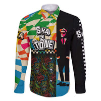Ska Two Tone Family Matching Off The Shoulder Long Sleeve Dress and Hawaiian Shirt with Colorful Checkerboard Music Art Carnival Festival - Wonder Print Shop