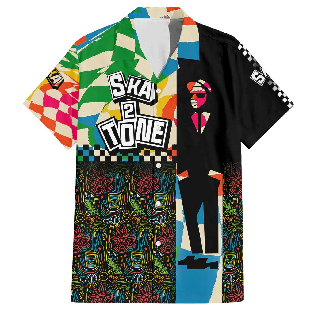 Ska Two Tone Family Matching Off Shoulder Maxi Dress and Hawaiian Shirt with Colorful Checkerboard Music Art Carnival Festival - Wonder Print Shop