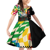 Ska Two Tone Family Matching Off Shoulder Short Dress and Hawaiian Shirt with Colorful Checkerboard Music Art Carnival Festival - Wonder Print Shop