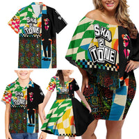 Ska Two Tone Family Matching Off Shoulder Short Dress and Hawaiian Shirt with Colorful Checkerboard Music Art Carnival Festival - Wonder Print Shop