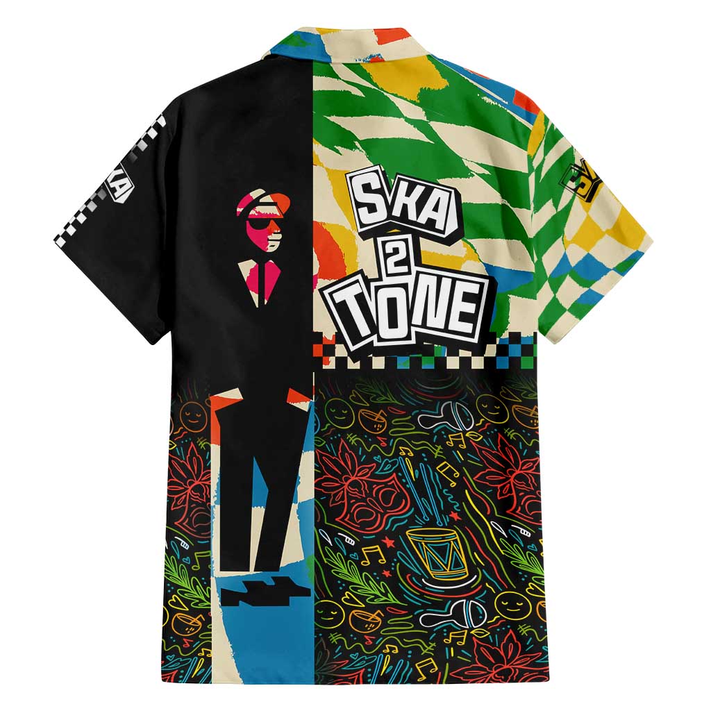 Ska Two Tone Family Matching Off Shoulder Short Dress and Hawaiian Shirt with Colorful Checkerboard Music Art Carnival Festival - Wonder Print Shop