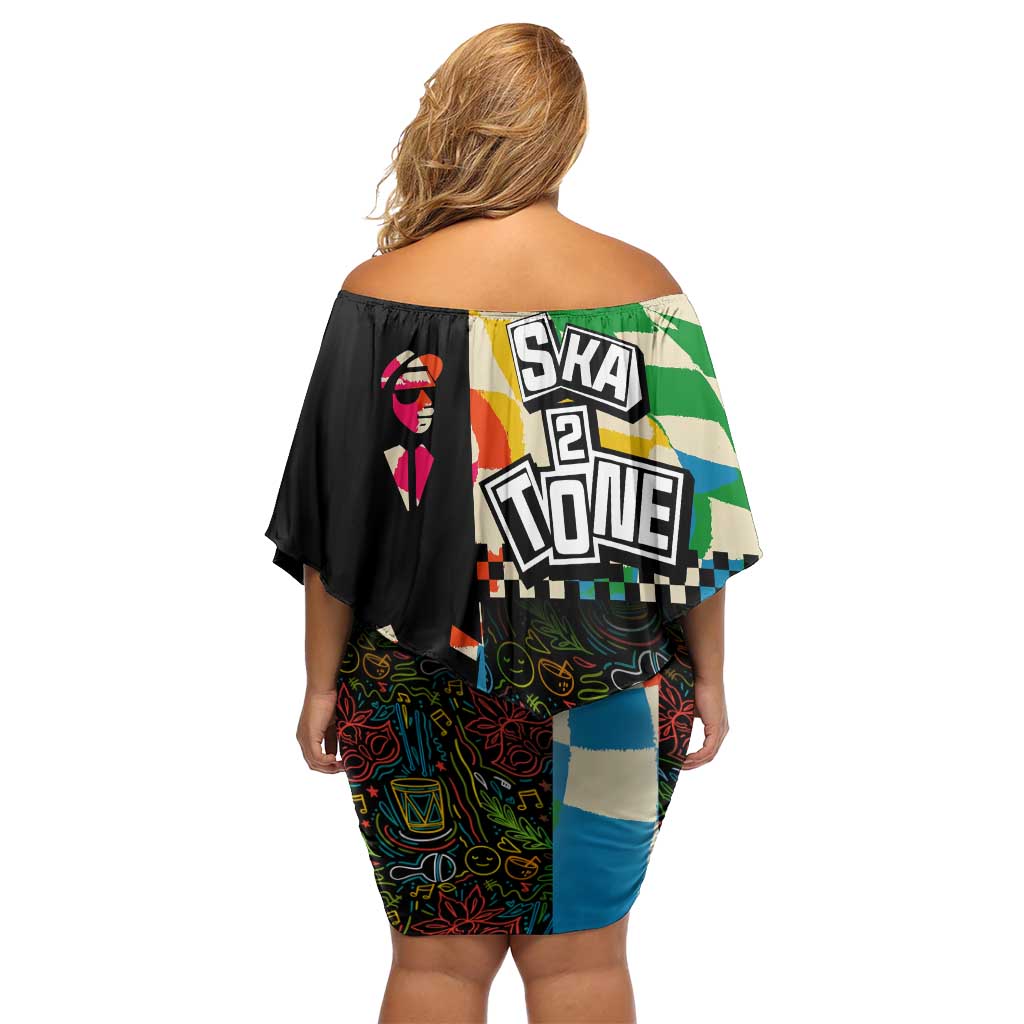 Ska Two Tone Family Matching Off Shoulder Short Dress and Hawaiian Shirt with Colorful Checkerboard Music Art Carnival Festival - Wonder Print Shop