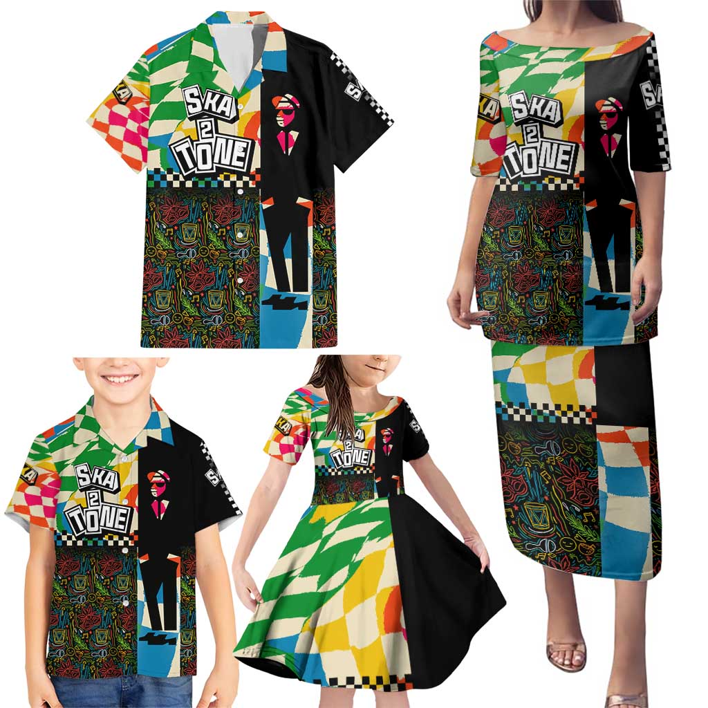 Ska Two Tone Family Matching Puletasi and Hawaiian Shirt with Colorful Checkerboard Music Art Carnival Festival - Wonder Print Shop