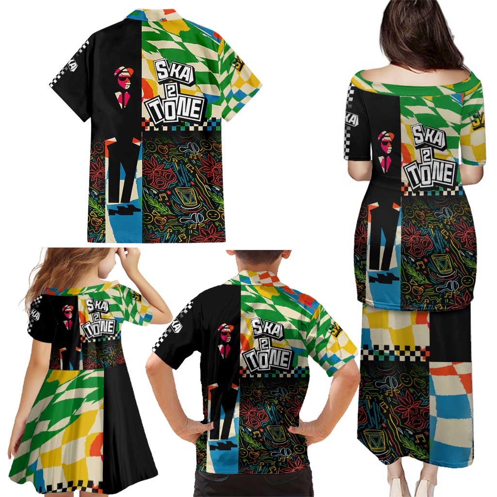 Ska Two Tone Family Matching Puletasi and Hawaiian Shirt with Colorful Checkerboard Music Art Carnival Festival - Wonder Print Shop