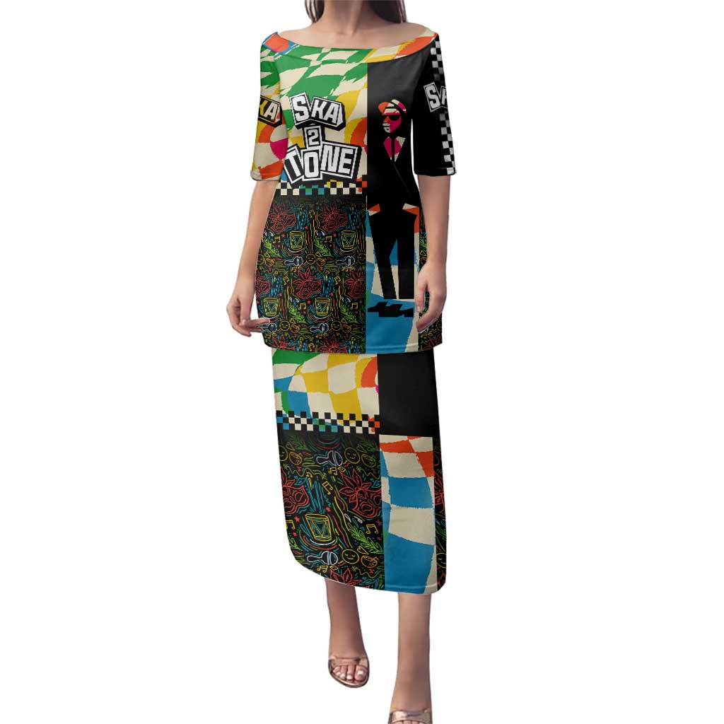 Ska Two Tone Family Matching Puletasi and Hawaiian Shirt with Colorful Checkerboard Music Art Carnival Festival - Wonder Print Shop
