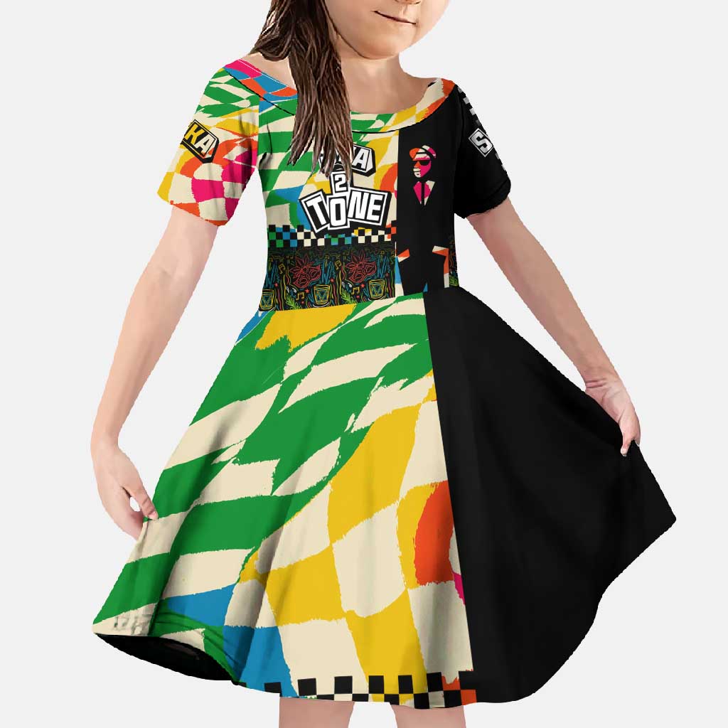 Ska Two Tone Family Matching Short Sleeve Bodycon Dress and Hawaiian Shirt with Colorful Checkerboard Music Art Carnival Festival - Wonder Print Shop