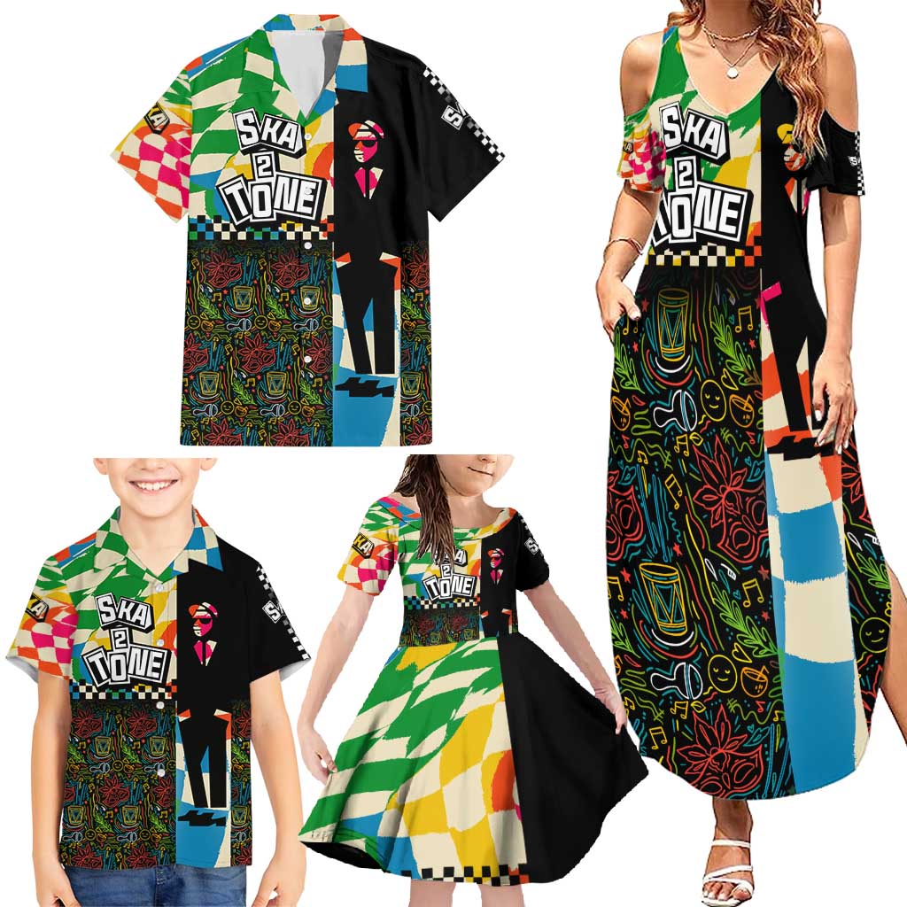 Ska Two Tone Family Matching Summer Maxi Dress and Hawaiian Shirt with Colorful Checkerboard Music Art Carnival Festival - Wonder Print Shop