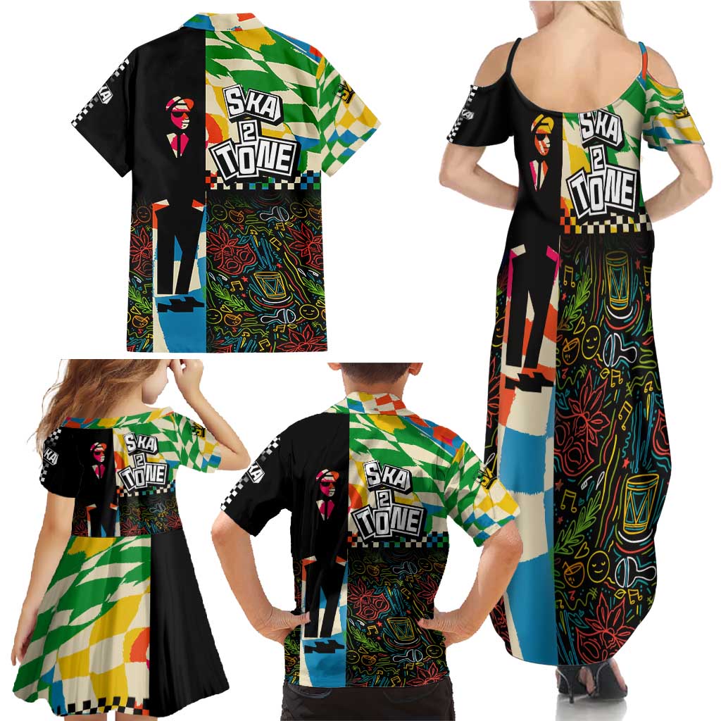Ska Two Tone Family Matching Summer Maxi Dress and Hawaiian Shirt with Colorful Checkerboard Music Art Carnival Festival - Wonder Print Shop
