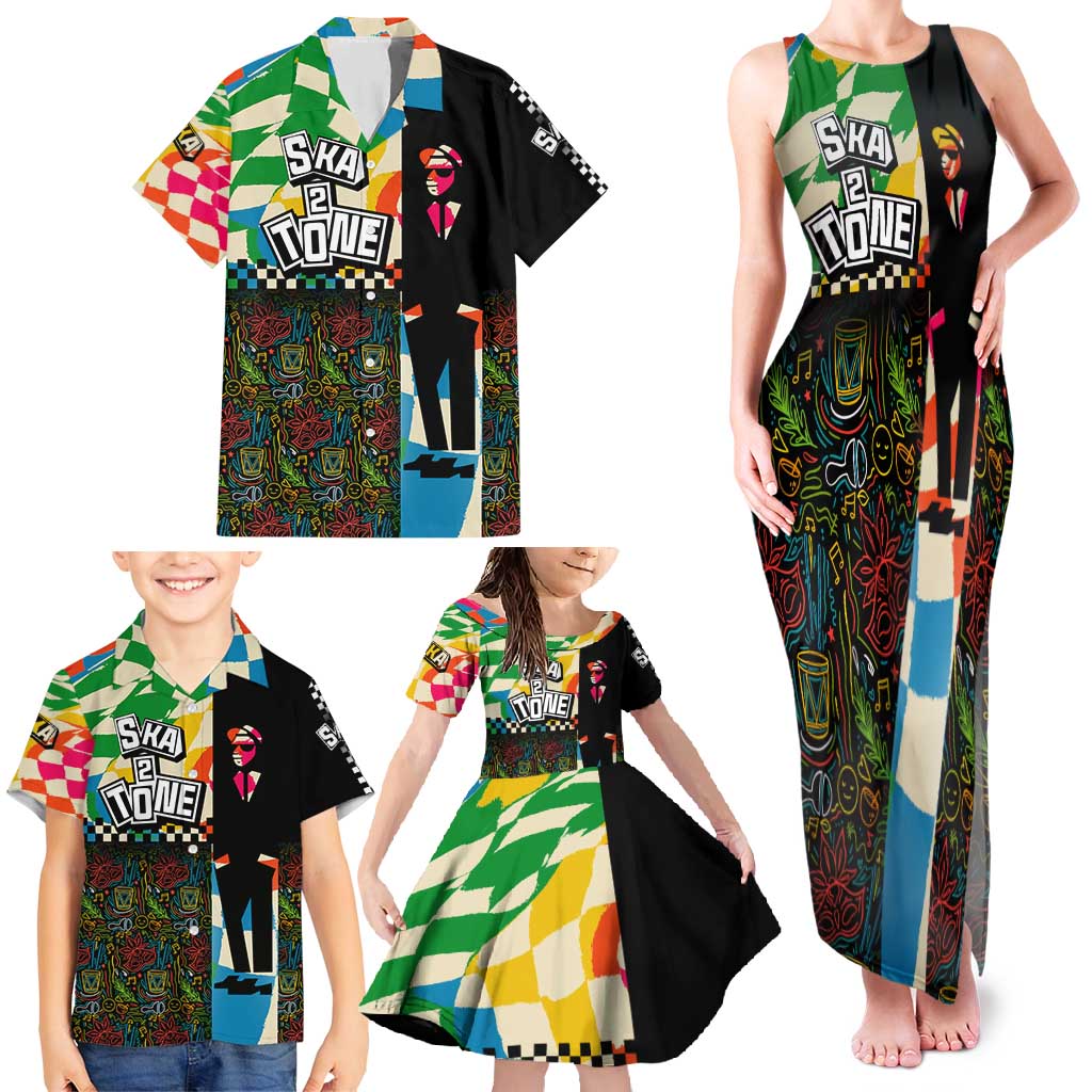Ska Two Tone Family Matching Tank Maxi Dress and Hawaiian Shirt with Colorful Checkerboard Music Art Carnival Festival - Wonder Print Shop