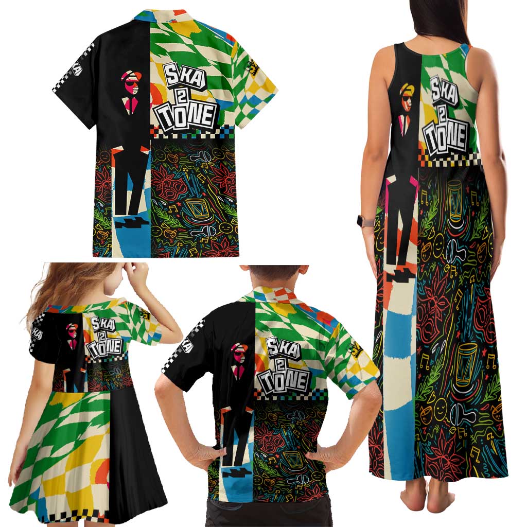 Ska Two Tone Family Matching Tank Maxi Dress and Hawaiian Shirt with Colorful Checkerboard Music Art Carnival Festival - Wonder Print Shop