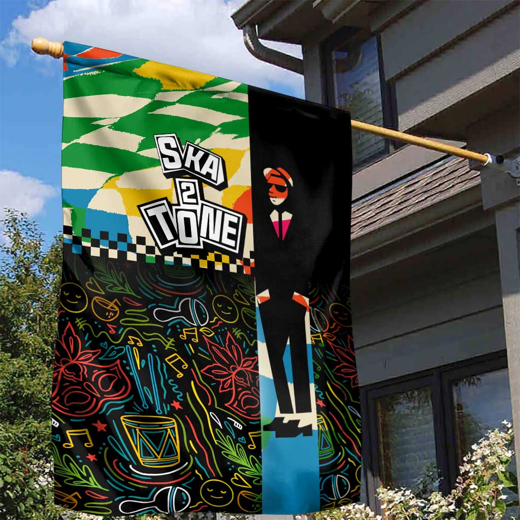 Ska Two Tone Garden Flag with Colorful Checkerboard Music Art Carnival Festival - Wonder Print Shop