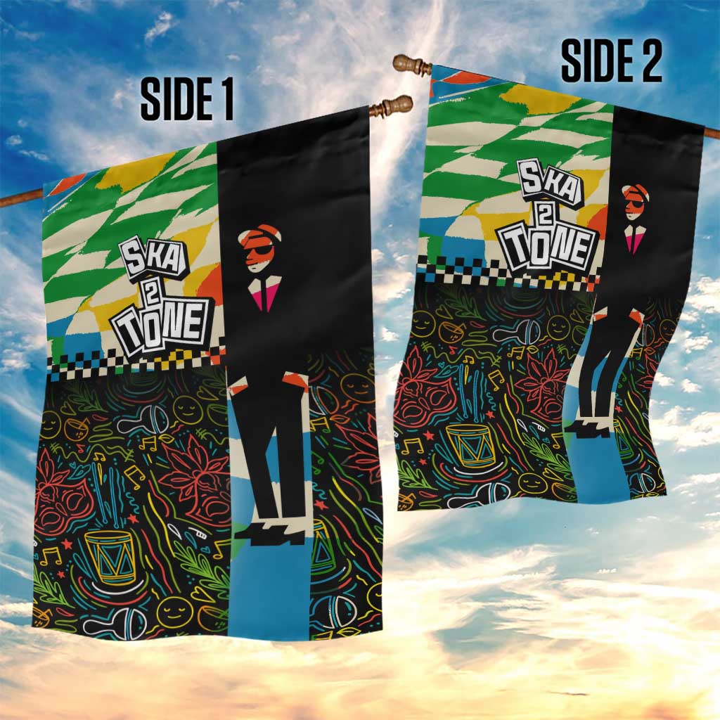 Ska Two Tone Garden Flag with Colorful Checkerboard Music Art Carnival Festival - Wonder Print Shop
