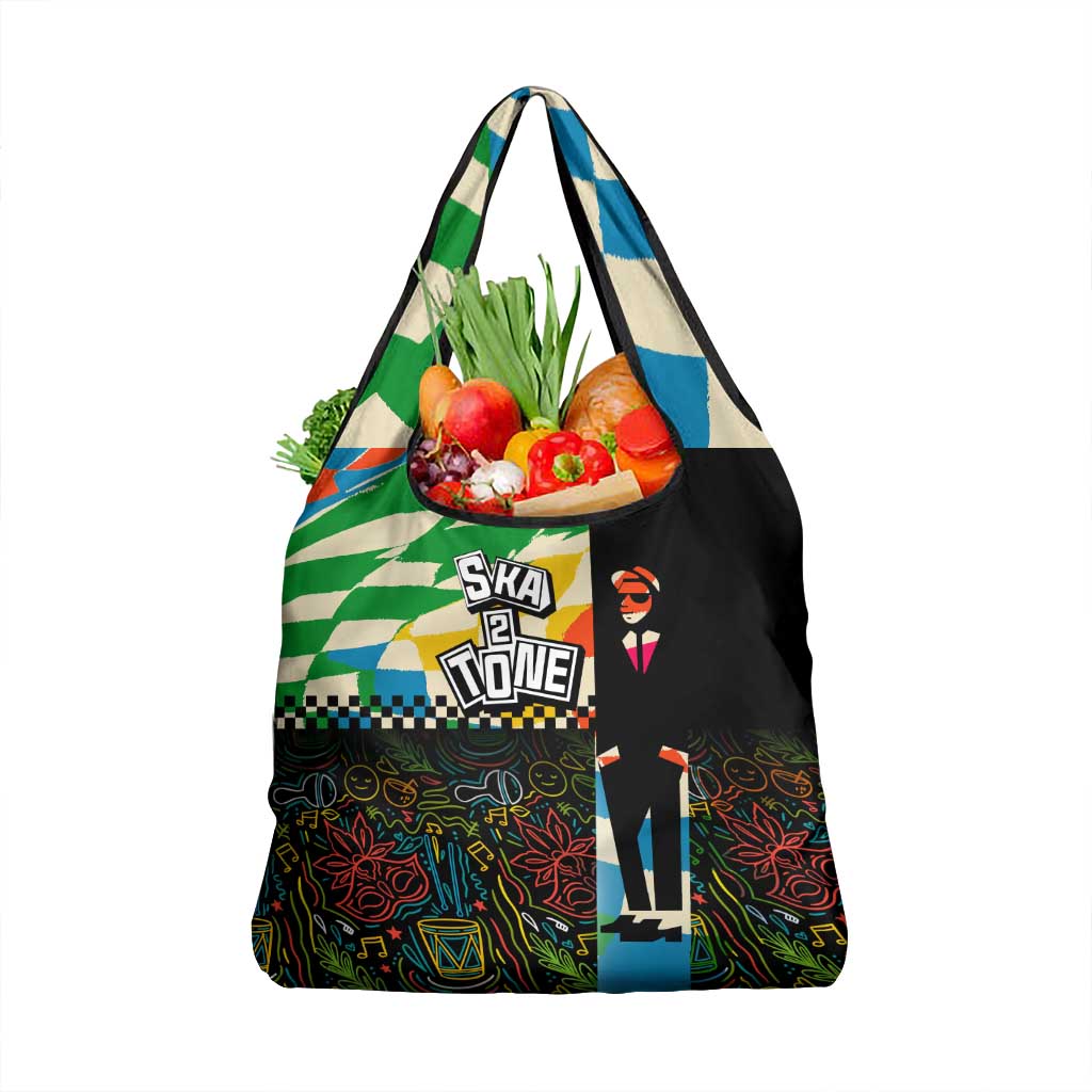 Ska Two Tone Grocery Bag with Colorful Checkerboard Music Art Carnival Festival - Wonder Print Shop