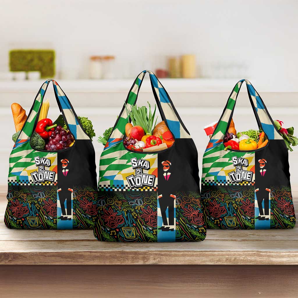 Ska Two Tone Grocery Bag with Colorful Checkerboard Music Art Carnival Festival - Wonder Print Shop