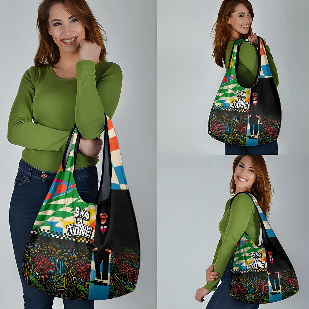 Ska Two Tone Grocery Bag with Colorful Checkerboard Music Art Carnival Festival - Wonder Print Shop