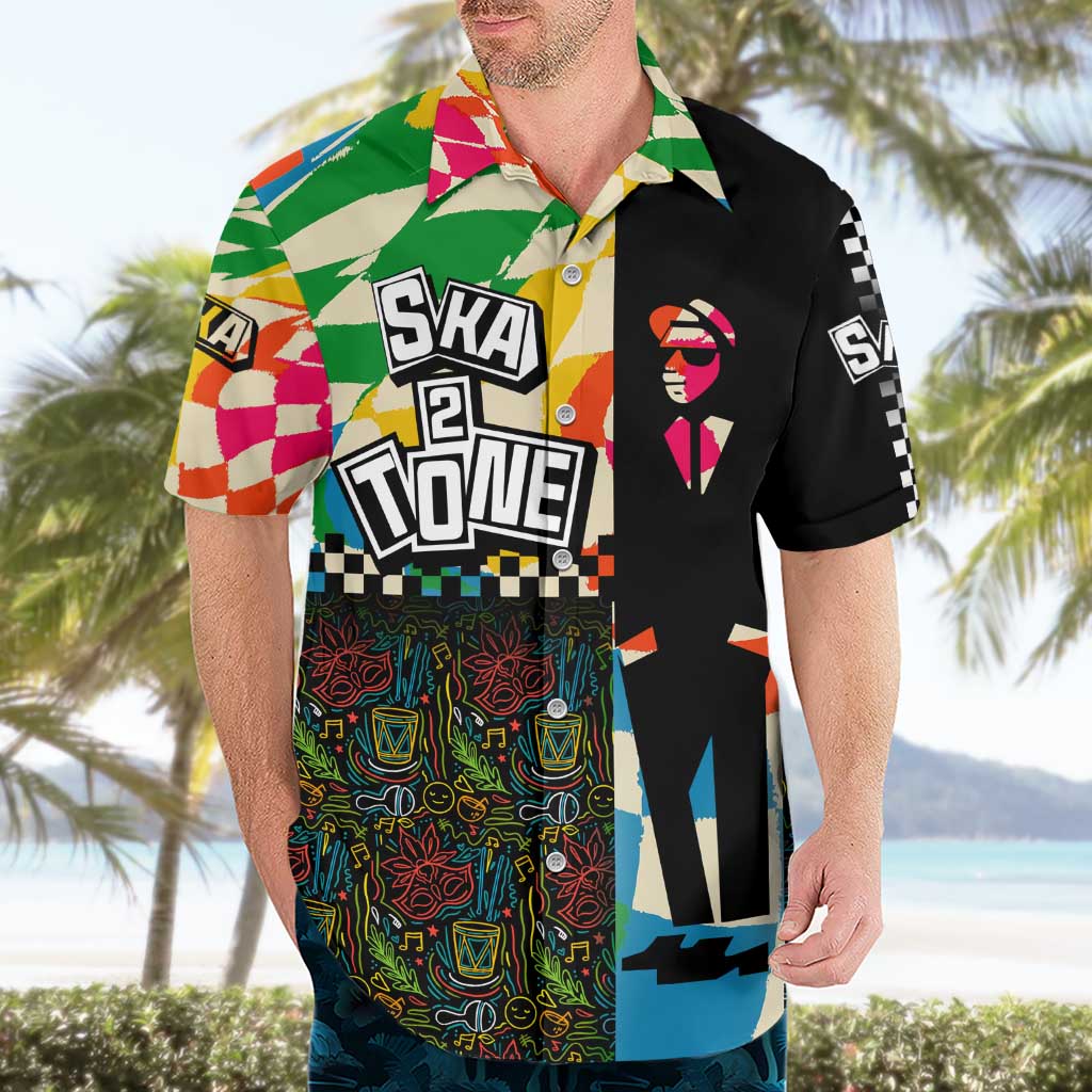Ska Two Tone Hawaiian Shirt with Colorful Checkerboard Music Art Carnival Festival - Wonder Print Shop