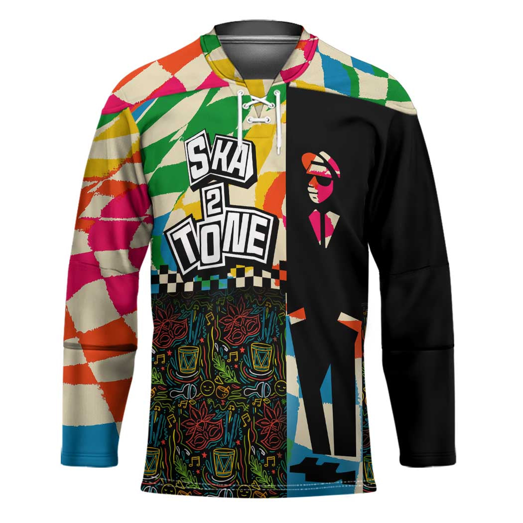 Ska Two Tone Hockey Jersey with Colorful Checkerboard Music Art Carnival Festival - Wonder Print Shop