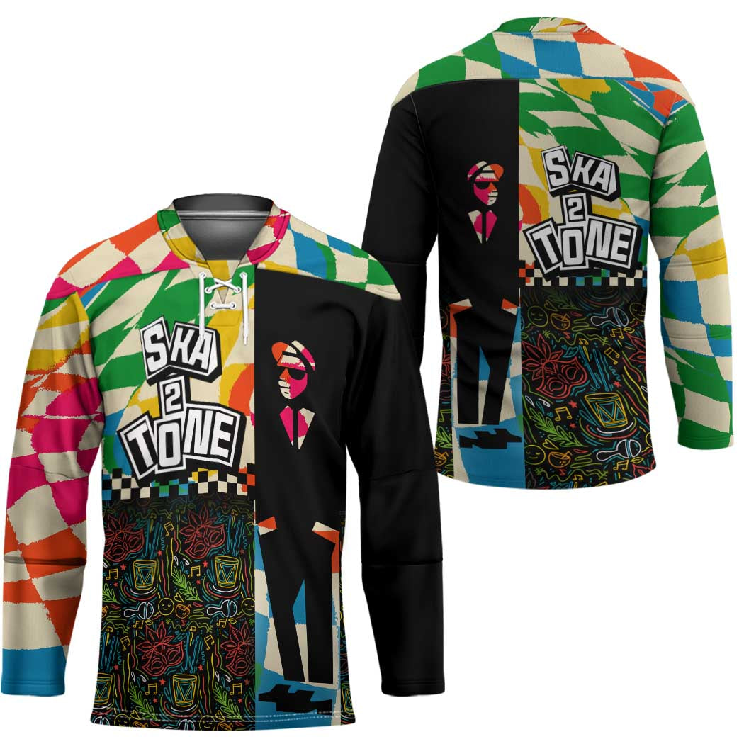 Ska Two Tone Hockey Jersey with Colorful Checkerboard Music Art Carnival Festival - Wonder Print Shop