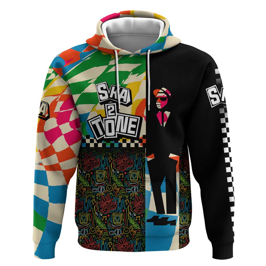 Ska Two Tone Hoodie with Colorful Checkerboard Music Art Carnival Festival - Wonder Print Shop