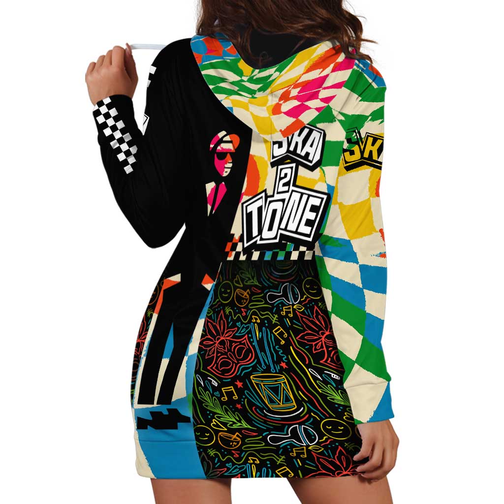 Ska Two Tone Hoodie Dress with Colorful Checkerboard Music Art Carnival Festival - Wonder Print Shop