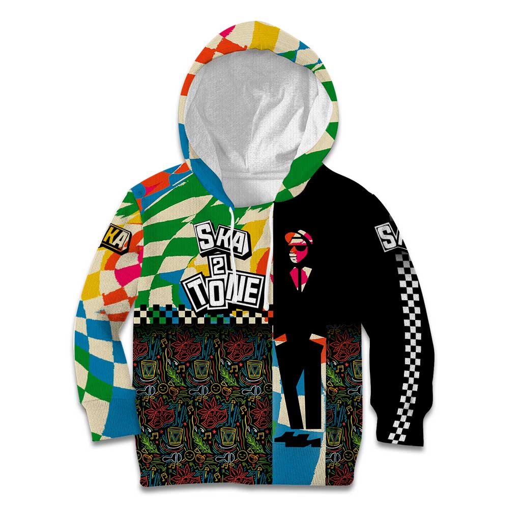 Ska Two Tone Kid Hoodie with Colorful Checkerboard Music Art Carnival Festival - Wonder Print Shop