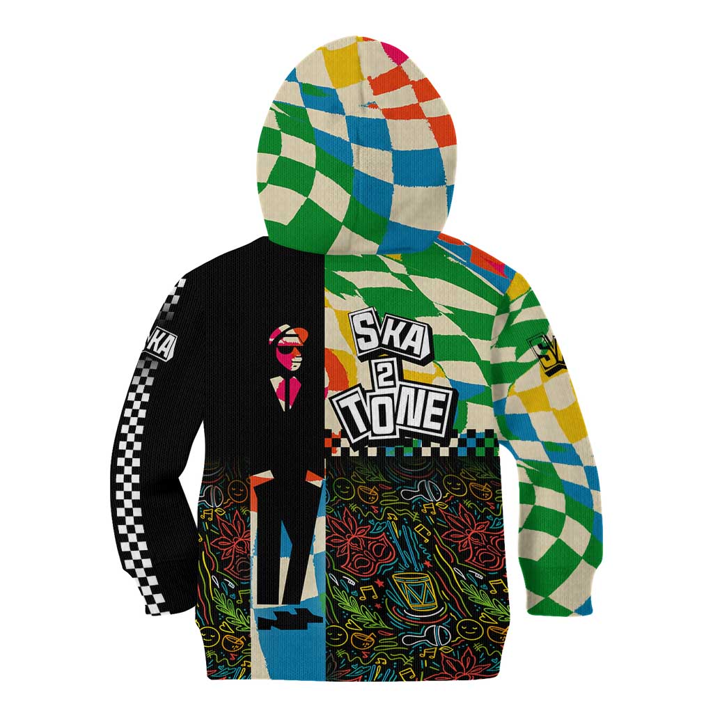 Ska Two Tone Kid Hoodie with Colorful Checkerboard Music Art Carnival Festival - Wonder Print Shop