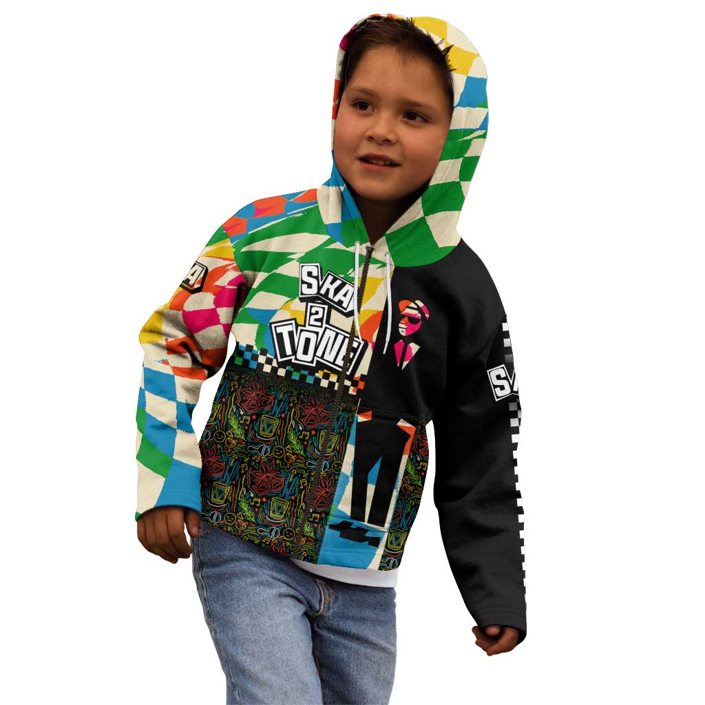 Ska Two Tone Kid Hoodie with Colorful Checkerboard Music Art Carnival Festival - Wonder Print Shop