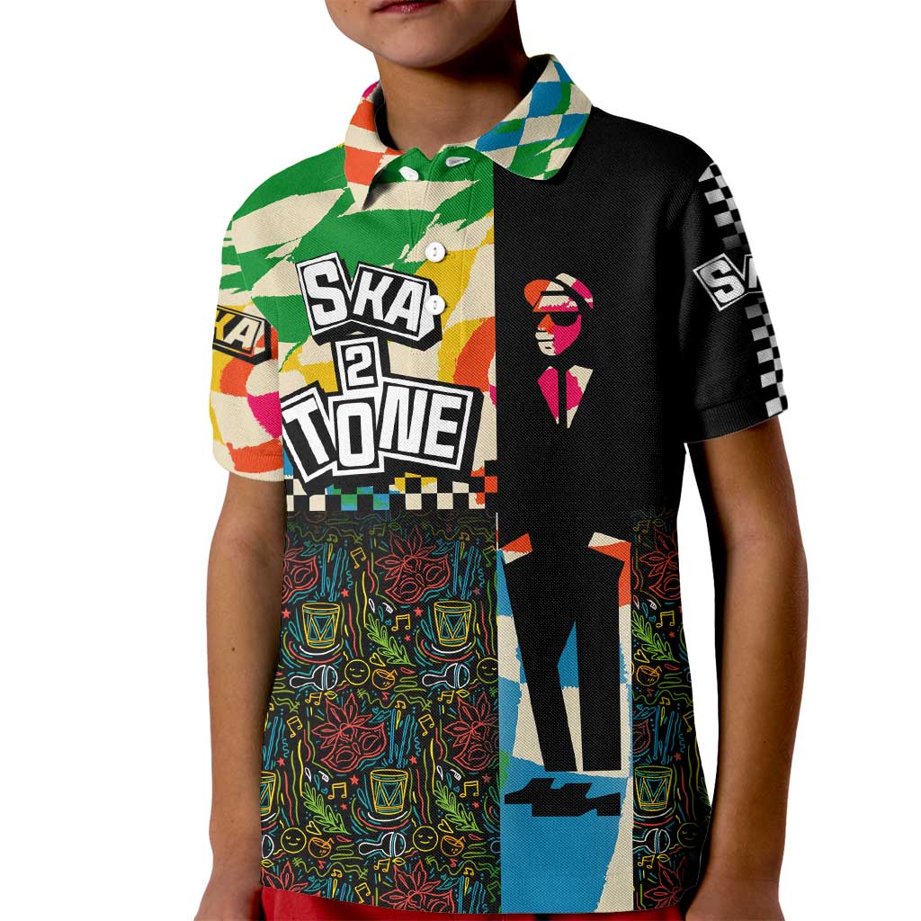 Ska Two Tone Kid Polo Shirt with Colorful Checkerboard Music Art Carnival Festival - Wonder Print Shop