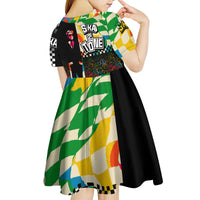 Ska Two Tone Kid Short Sleeve Dress with Colorful Checkerboard Music Art Carnival Festival - Wonder Print Shop